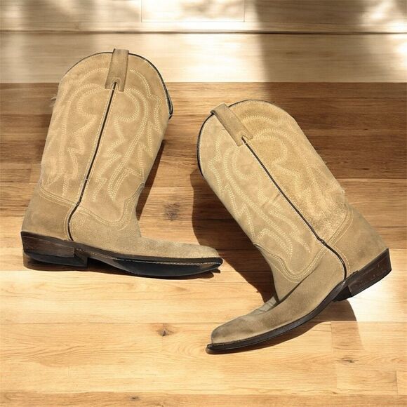 Vintage Tan Brown Boots Cowboy Wéstern Embroidered 8 - Picture 1 of 6